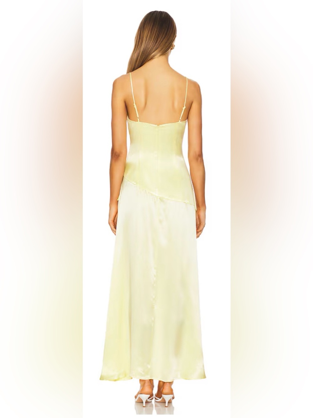 Bardot Pale Yellow Satin High-Low Ruffle Slip Dress - Picture 3 of 6